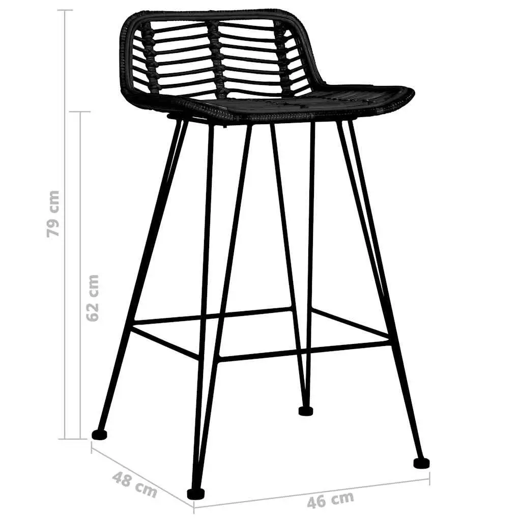 Bar Stools Black Rattan 2 Piece Seating Kitchen Counter Pub Chairs