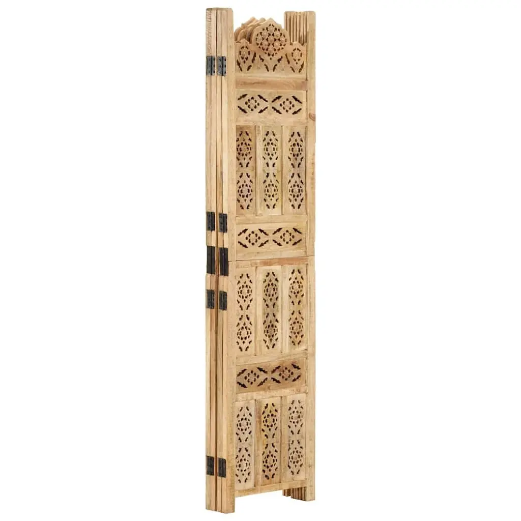Room Divider 4-Panel Hand Carved Wooden Folding Screen Privacy Partition