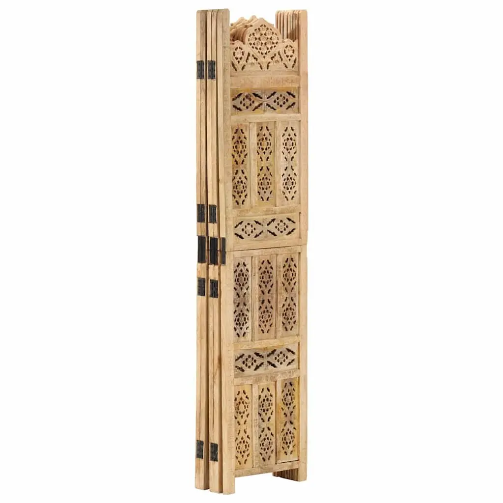 Room Divider 5-Panel Hand Carved Brown Wooden Folding Screen Privacy Partition