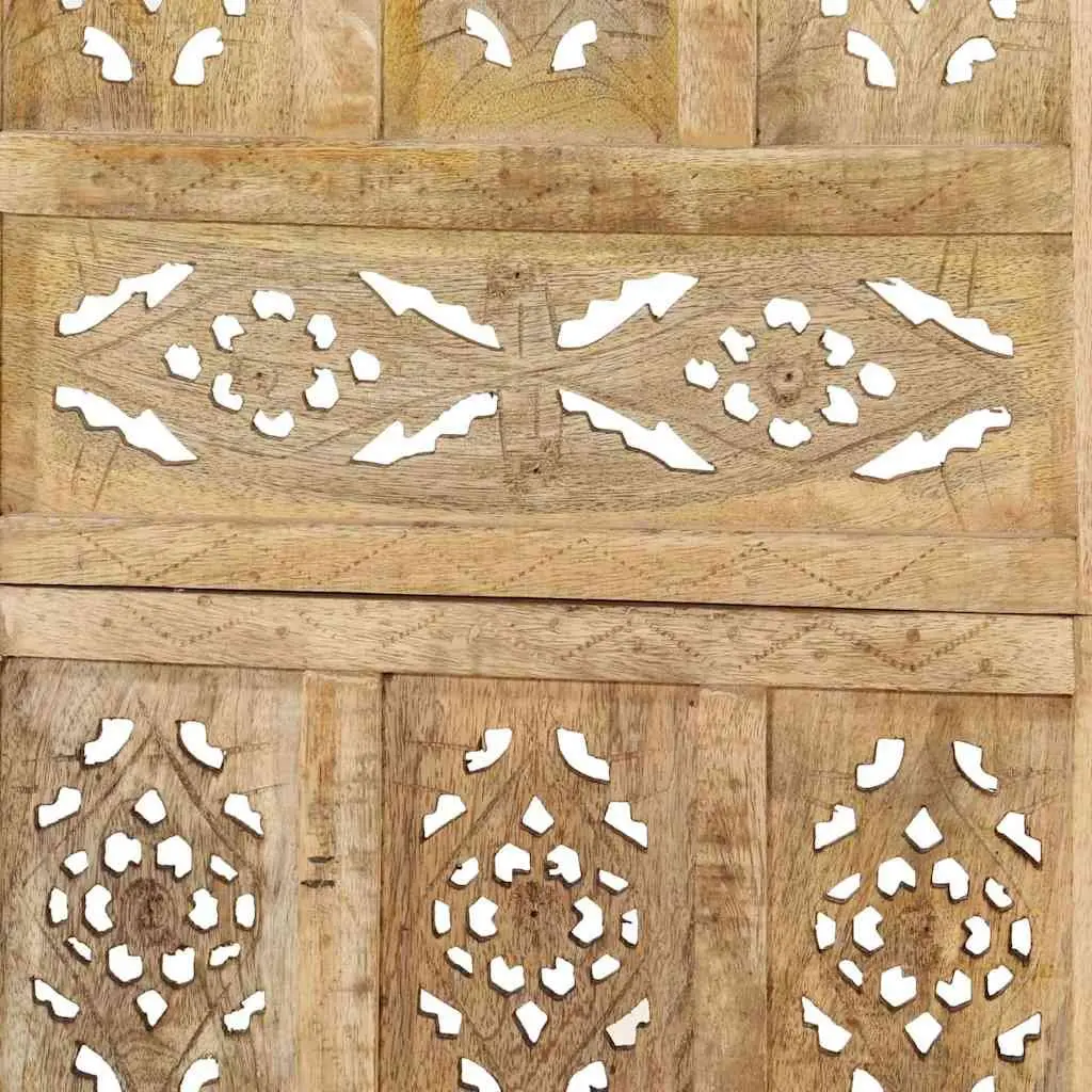 Room Divider 5-Panel Hand Carved Brown Wooden Folding Screen Privacy Partition
