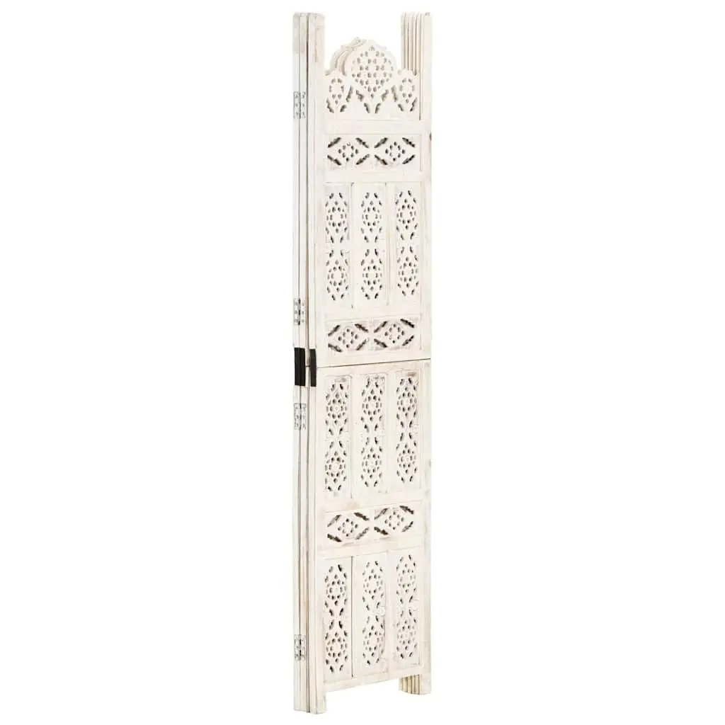 Folding Room Divider White 120x165 cm Hand Carved 3-Panel Privacy Screen