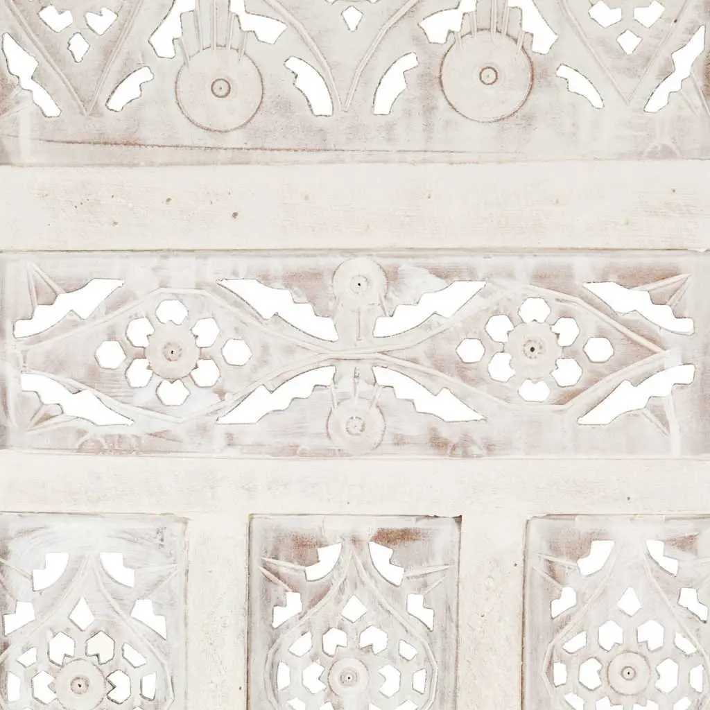 4-Panel Room Divider White Hand Carved Wooden Folding Privacy Screen