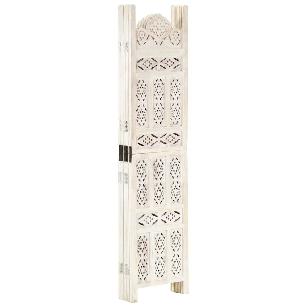 Room Divider Screen White 5 Panel Hand Carved Folding Privacy Partition