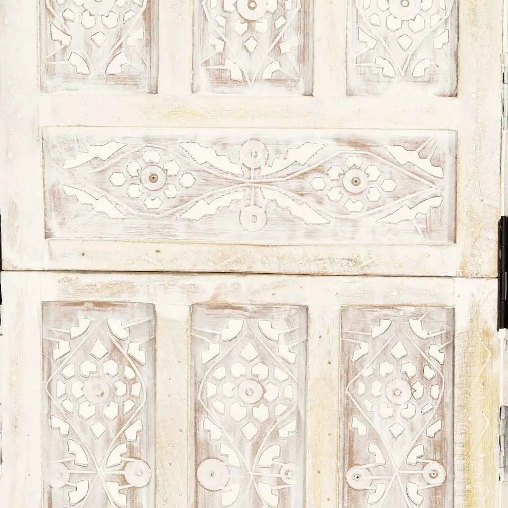 Room Divider Screen White 5 Panel Hand Carved Folding Privacy Partition