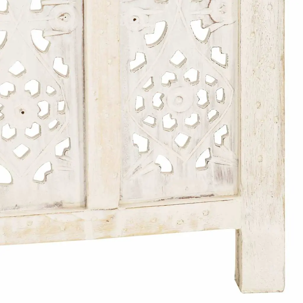 Room Divider Screen White 5 Panel Hand Carved Folding Privacy Partition