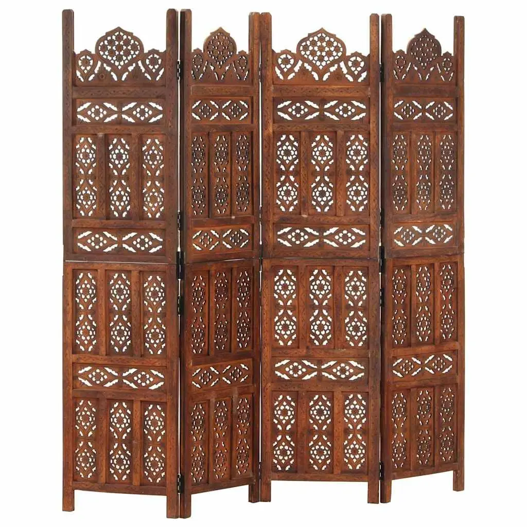 Hand Carved 4-Panel Room Divider Screen