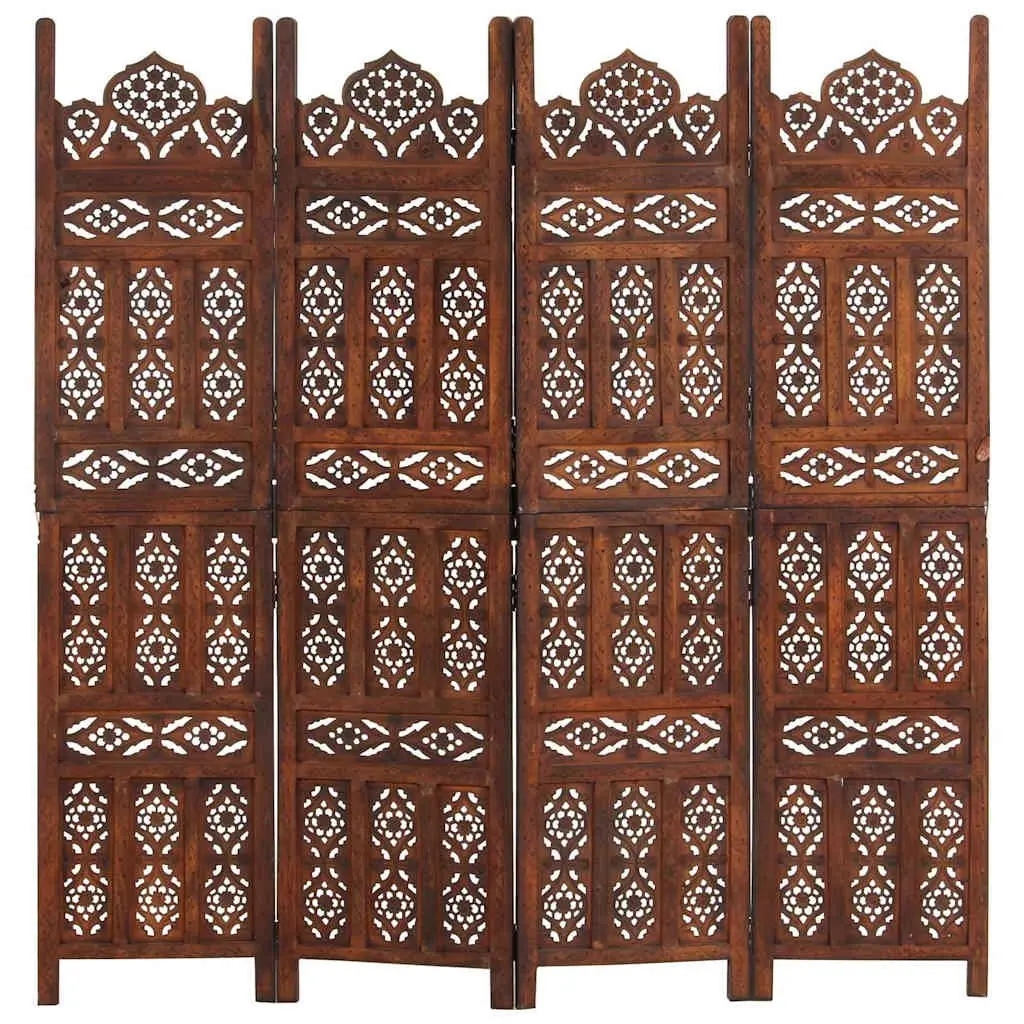 Hand Carved 4-Panel Room Divider Screen