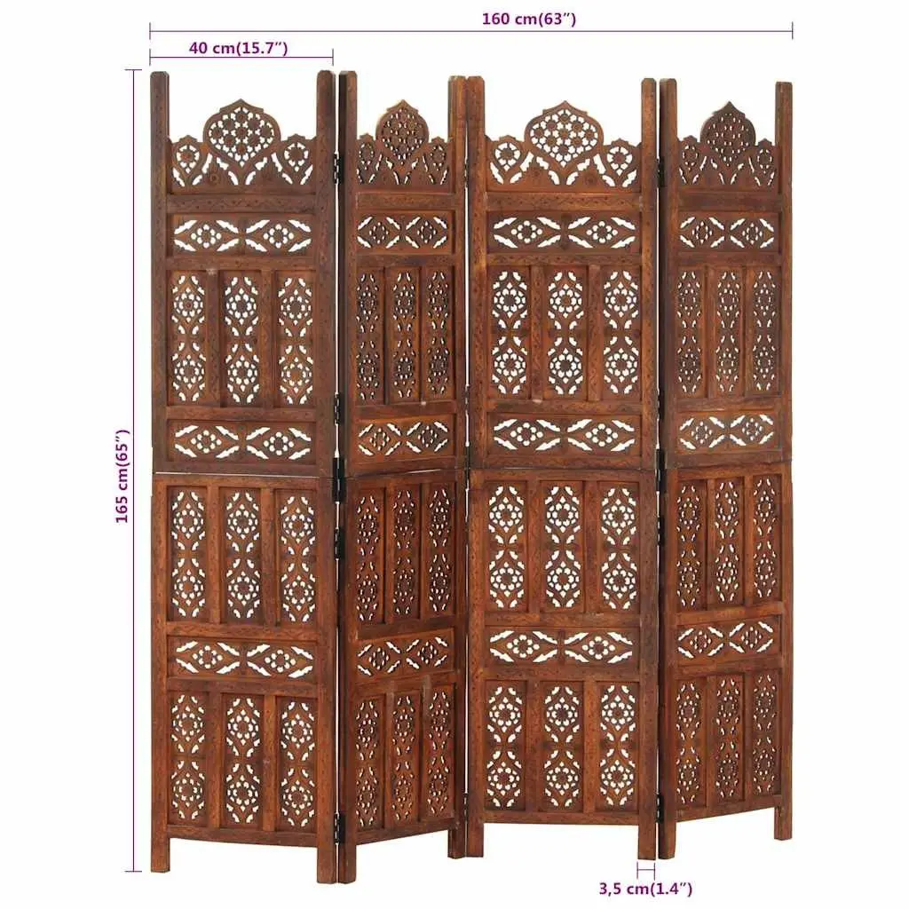 Hand Carved 4-Panel Room Divider Screen