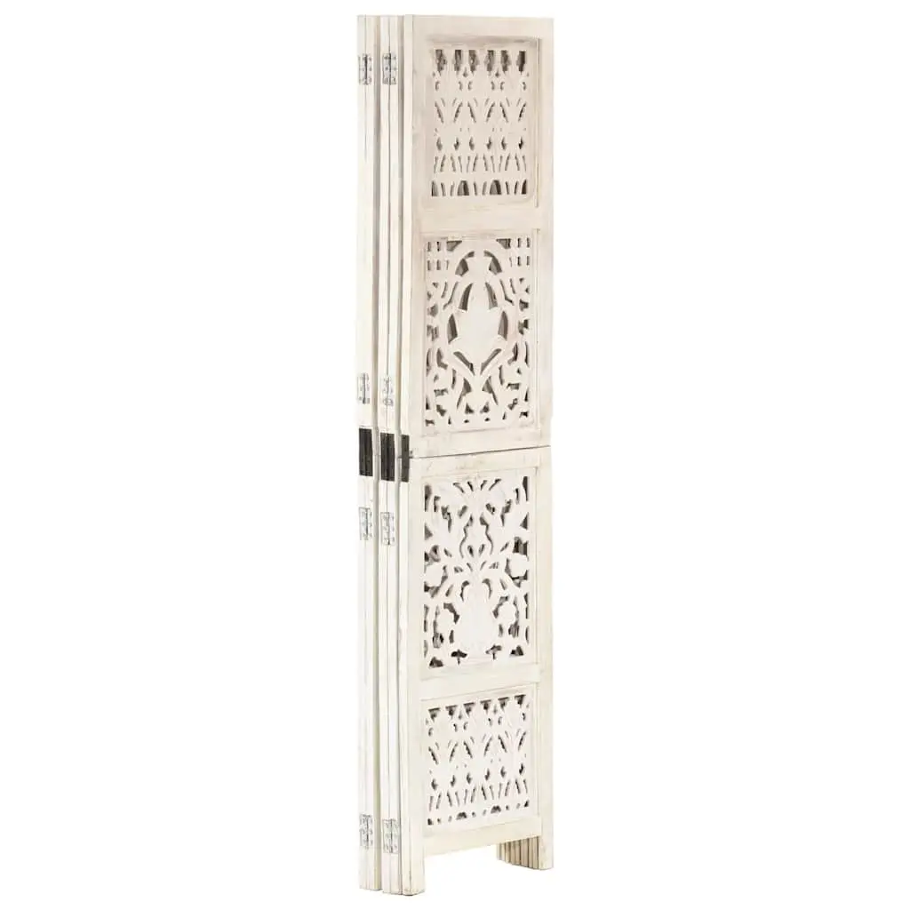 5-Panel Room Divider White 200x165 cm Hand Carved Folding Privacy Screen