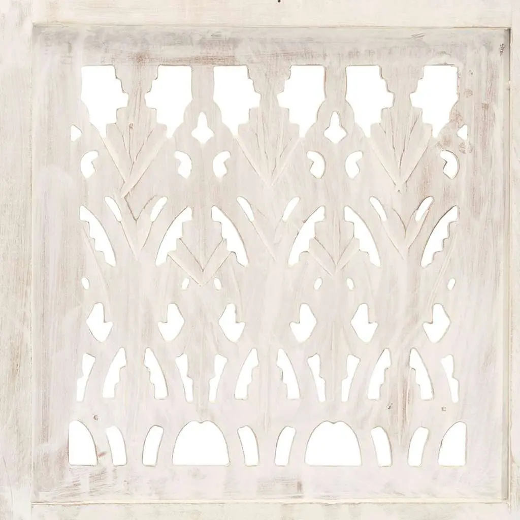 5-Panel Room Divider White 200x165 cm Hand Carved Folding Privacy Screen