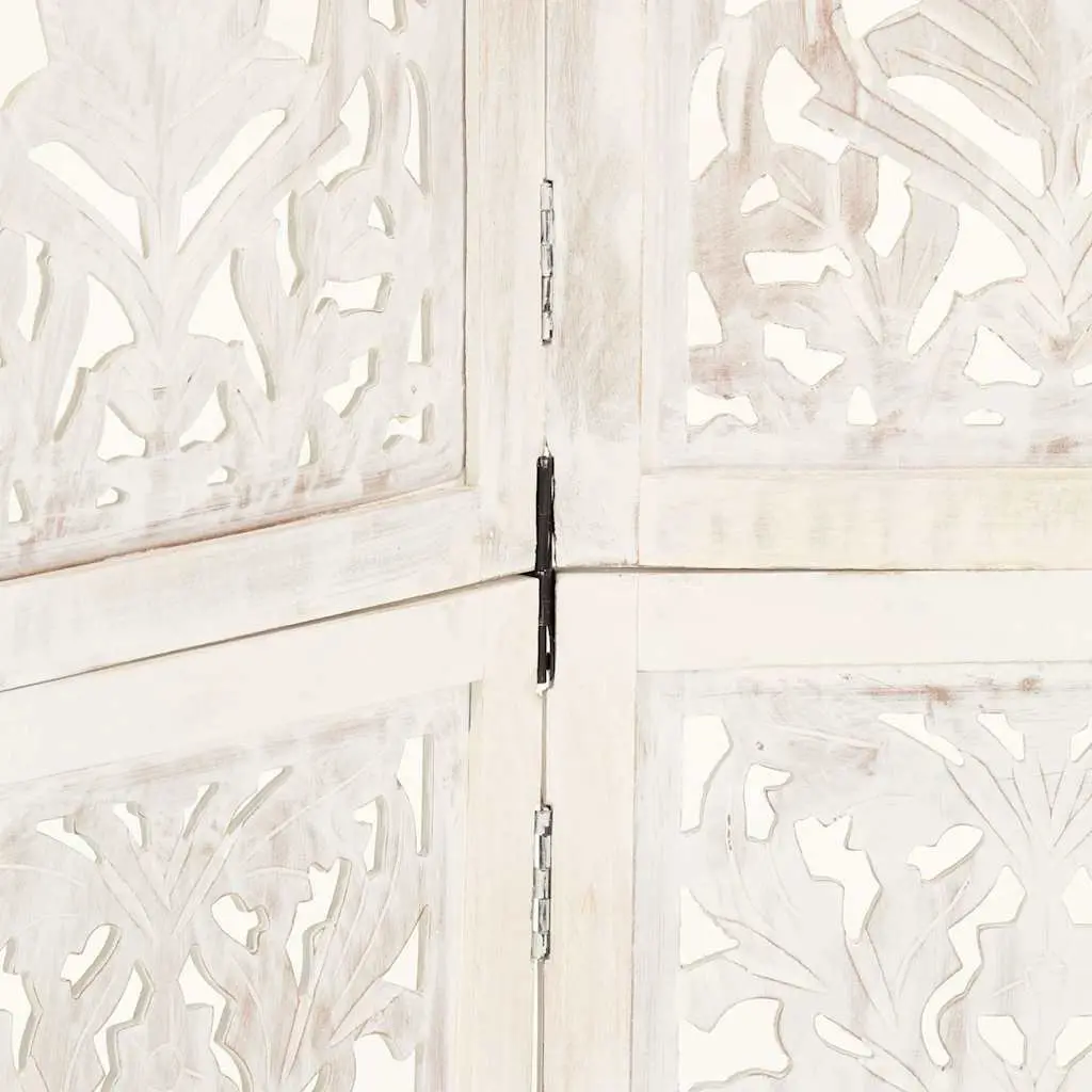 5-Panel Room Divider White 200x165 cm Hand Carved Folding Privacy Screen