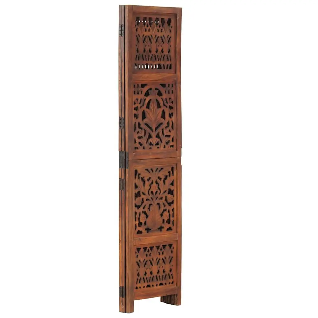 Hand Carved 3-Panel Room Divider Brown 120x165 cm Solid Wood Folding Screen