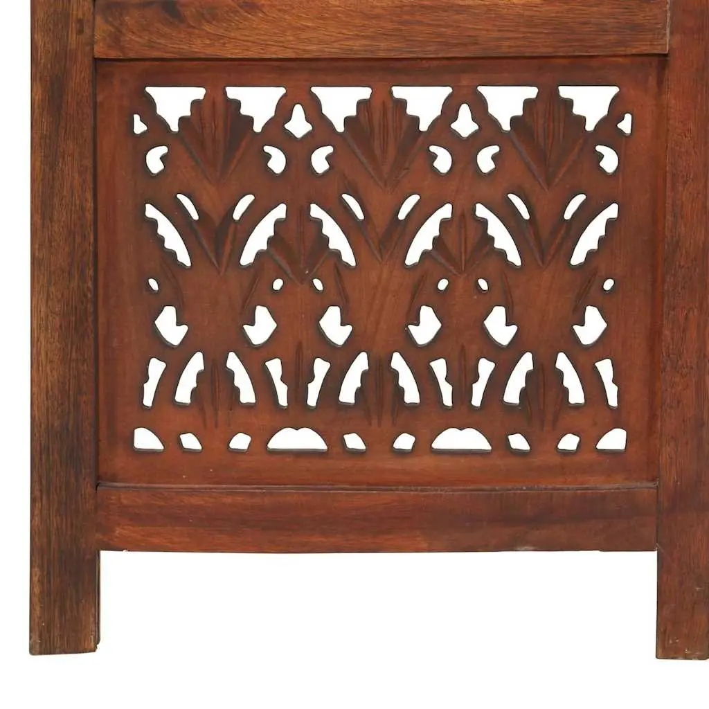 Hand Carved 3-Panel Room Divider Brown 120x165 cm Solid Wood Folding Screen