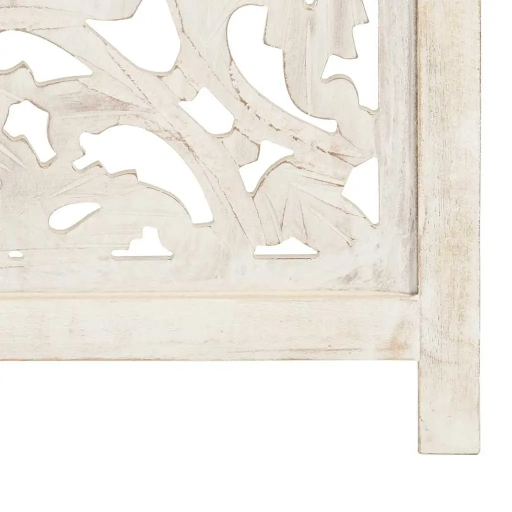 Hand Carved 3-Panel Room Divider White 120x165cm Folding Privacy Partition