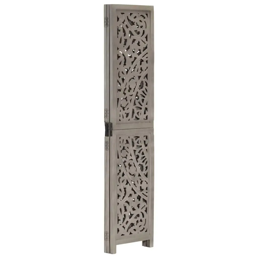 Hand Carved 3-Panel Room Divider Grey Solid Wood Folding Privacy Screen