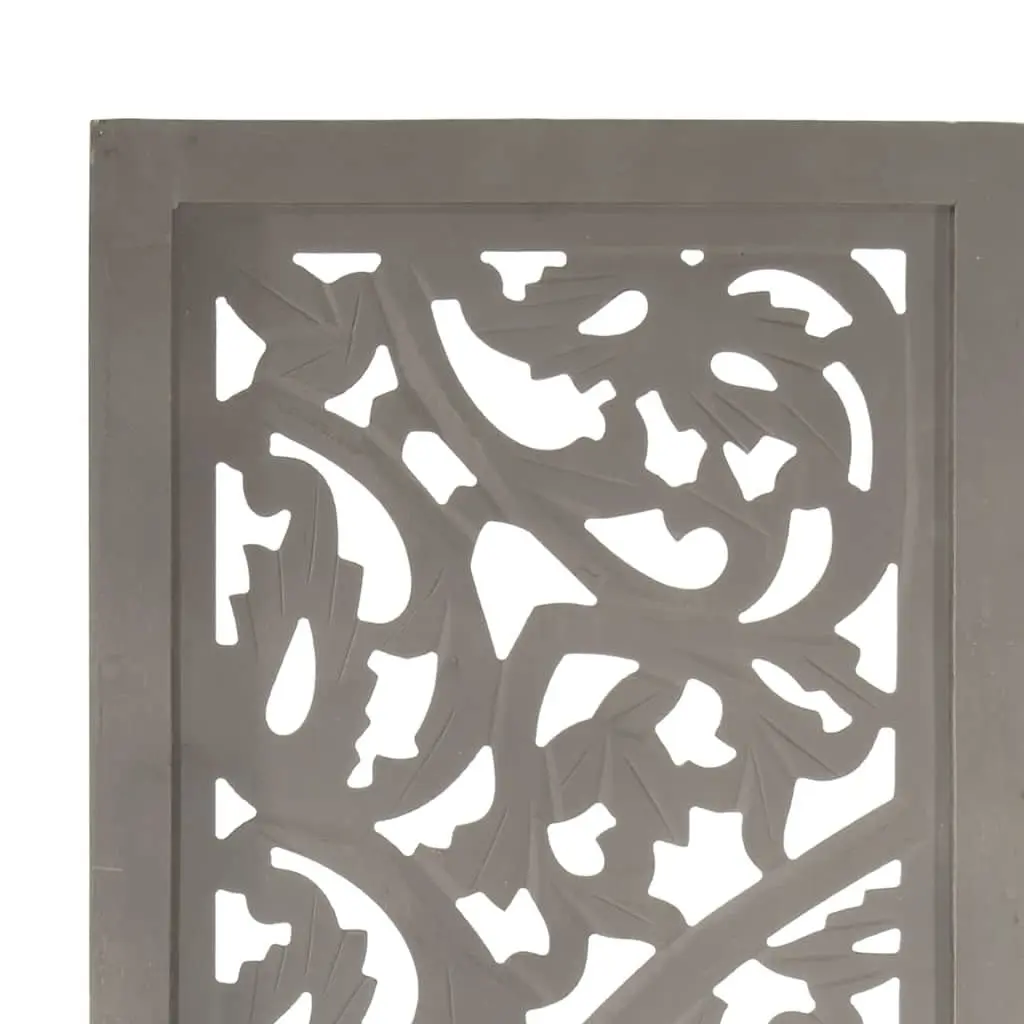 Hand Carved 3-Panel Room Divider Grey Solid Wood Folding Privacy Screen