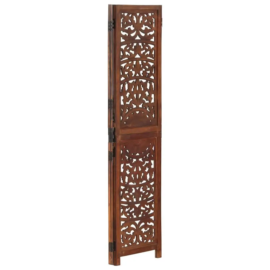 3-Panel Room Divider Brown Wooden Folding Privacy Screen Hand Carved