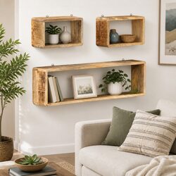 3-Piece Wall Cube Shelf Set in Mango Wood