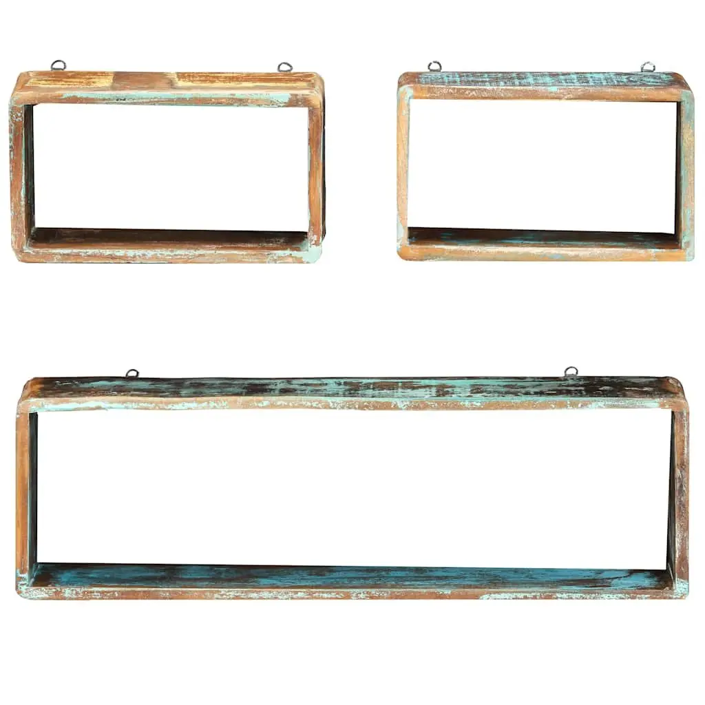 Wall Cube Shelves Brown Solid Reclaimed Wood 3 Piece Floating Storage Display