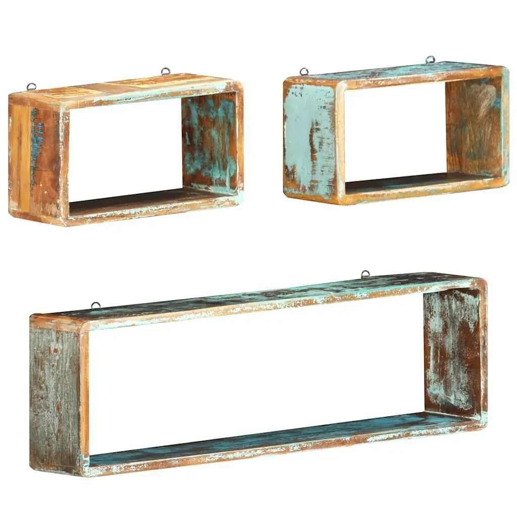 Wall Cube Shelves Brown Solid Reclaimed Wood 3 Piece Floating Storage Display