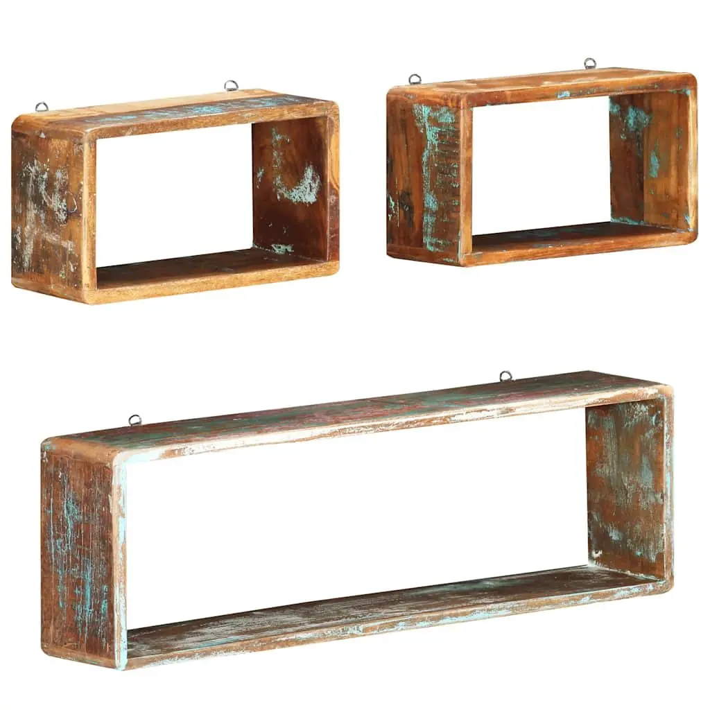 Wall Cube Shelves Brown Solid Reclaimed Wood 3 Piece Floating Storage Display