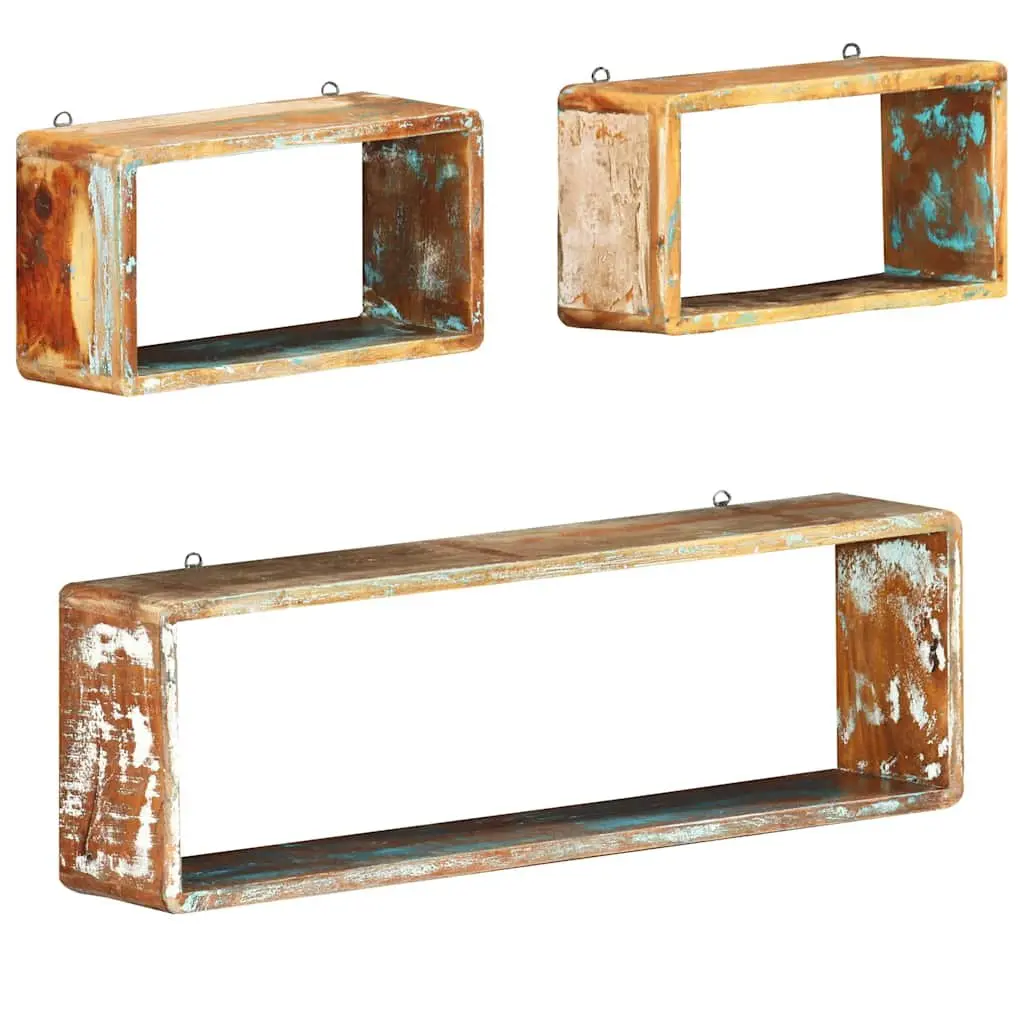 Wall Cube Shelves Brown Solid Reclaimed Wood 3 Piece Floating Storage Display