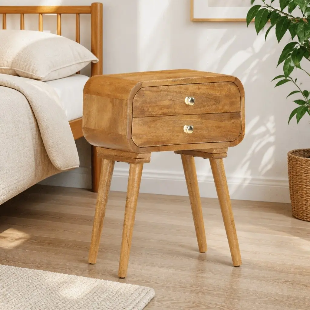 Bedside Cabinet Brown 43x30x58cm Solid Wood 2 Drawer Storage Table