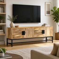 Concise Solid Mango Wood TV Cabinet 140x30x50 cm