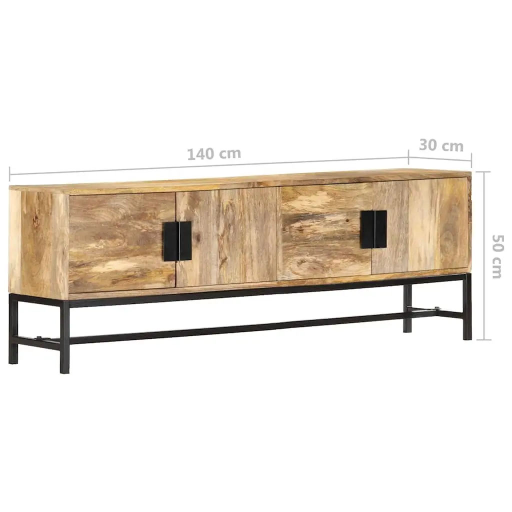 Brown TV Cabinet 140x30x50 cm Solid Mango Wood Storage Unit with Steel Legs
