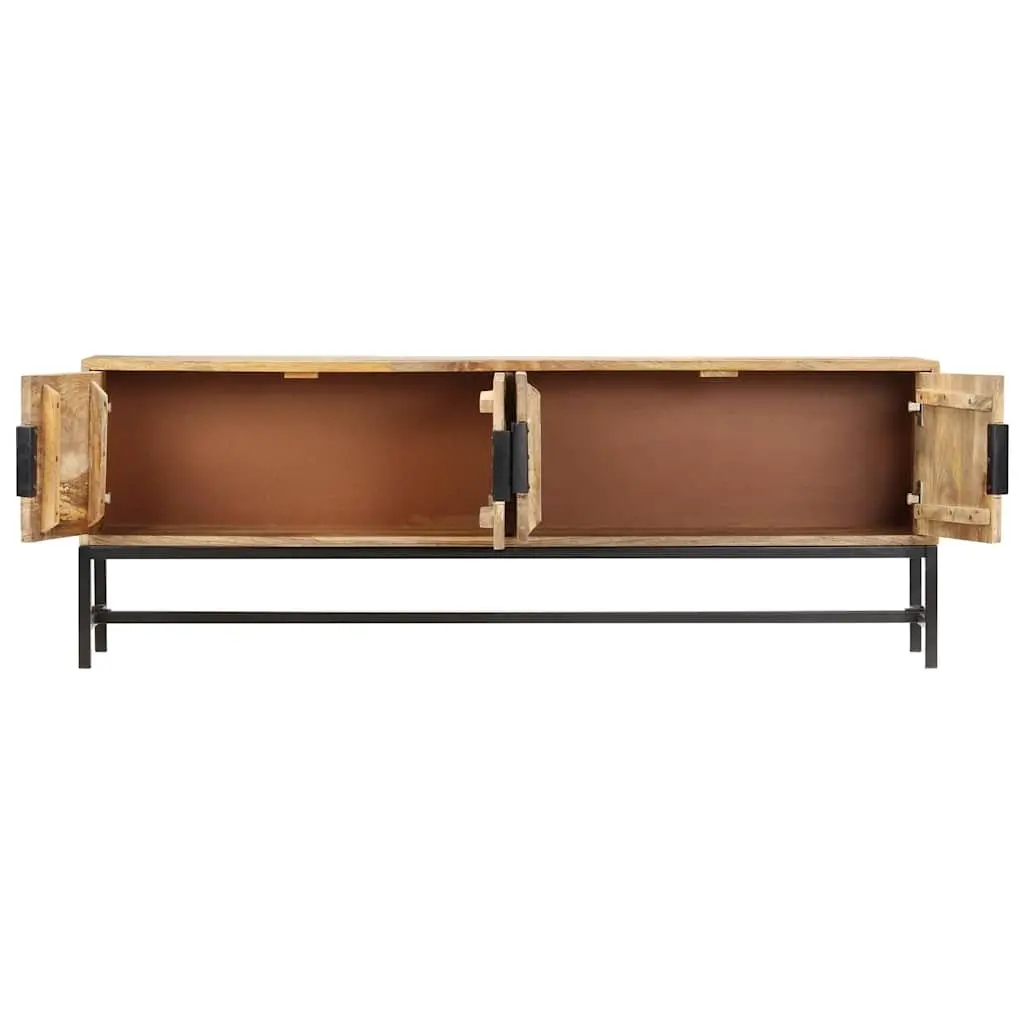Brown TV Cabinet 140x30x50 cm Solid Mango Wood Storage Unit with Steel Legs