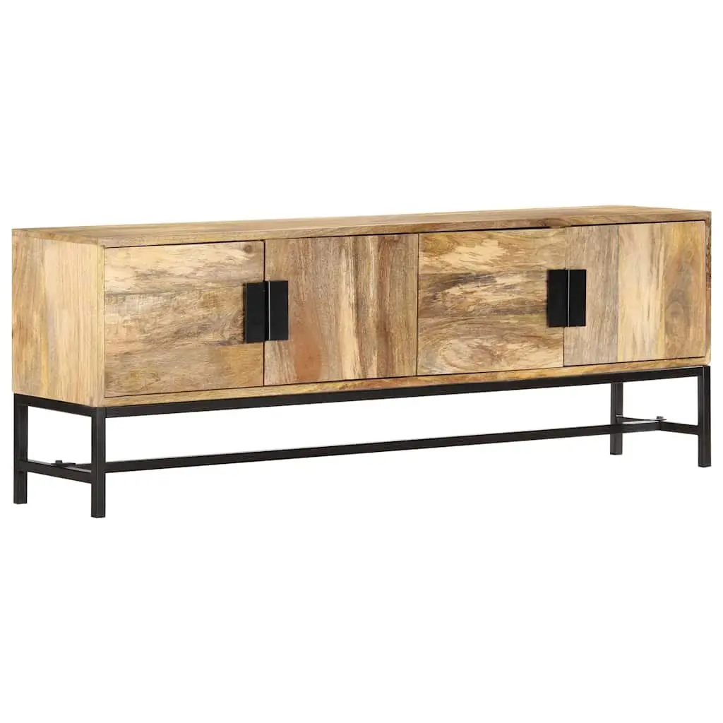 Brown TV Cabinet 140x30x50 cm Solid Mango Wood Storage Unit with Steel Legs