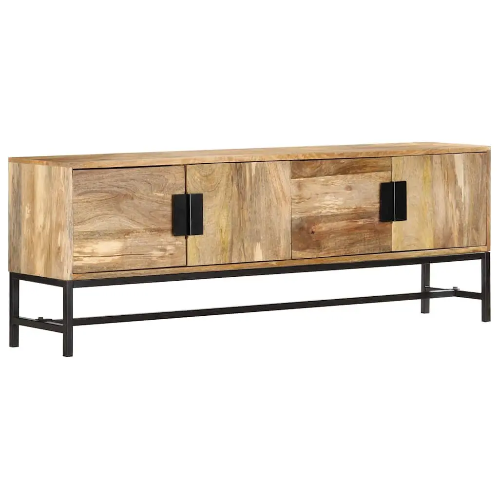 Brown TV Cabinet 140x30x50 cm Solid Mango Wood Storage Unit with Steel Legs