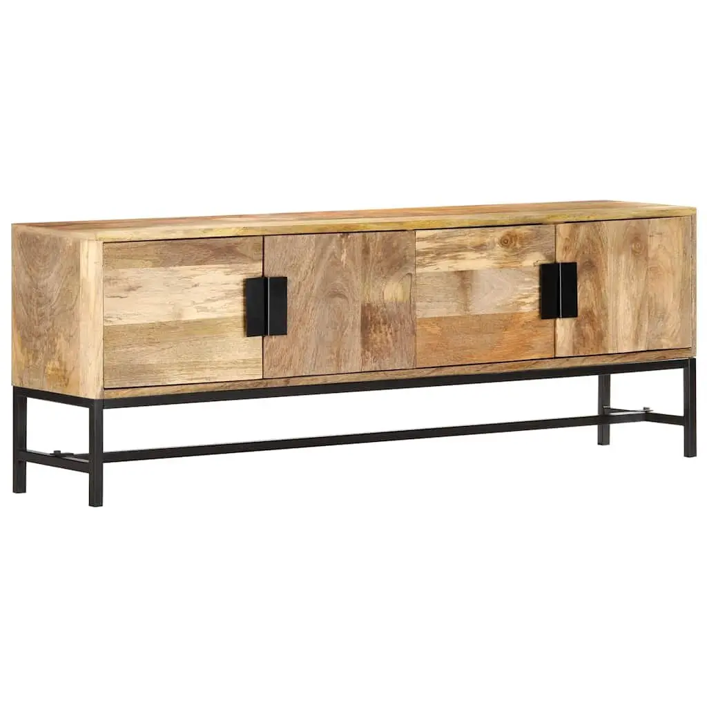 Brown TV Cabinet 140x30x50 cm Solid Mango Wood Storage Unit with Steel Legs