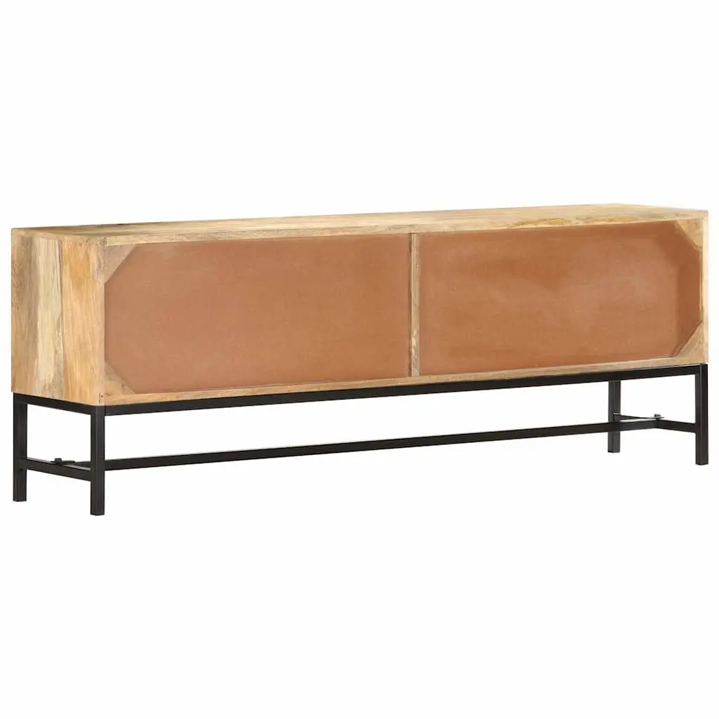 Brown TV Cabinet 140x30x50 cm Solid Mango Wood Storage Unit with Steel Legs