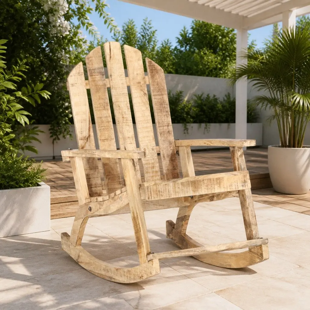 Rocking Chair Brown Solid Mango Wood Outdoor Patio Furniture