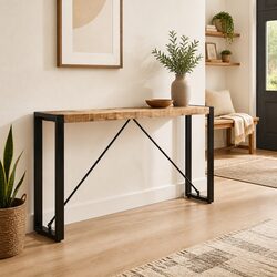 Solid Mango Wood Console Table with Industrial Legs