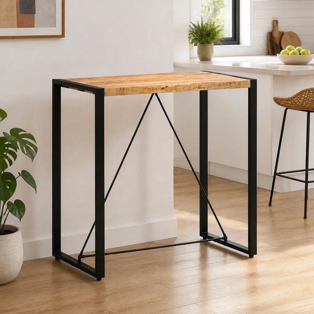 Bar Table Brown 110x60x110cm Solid Mango Wood Industrial Retro Style