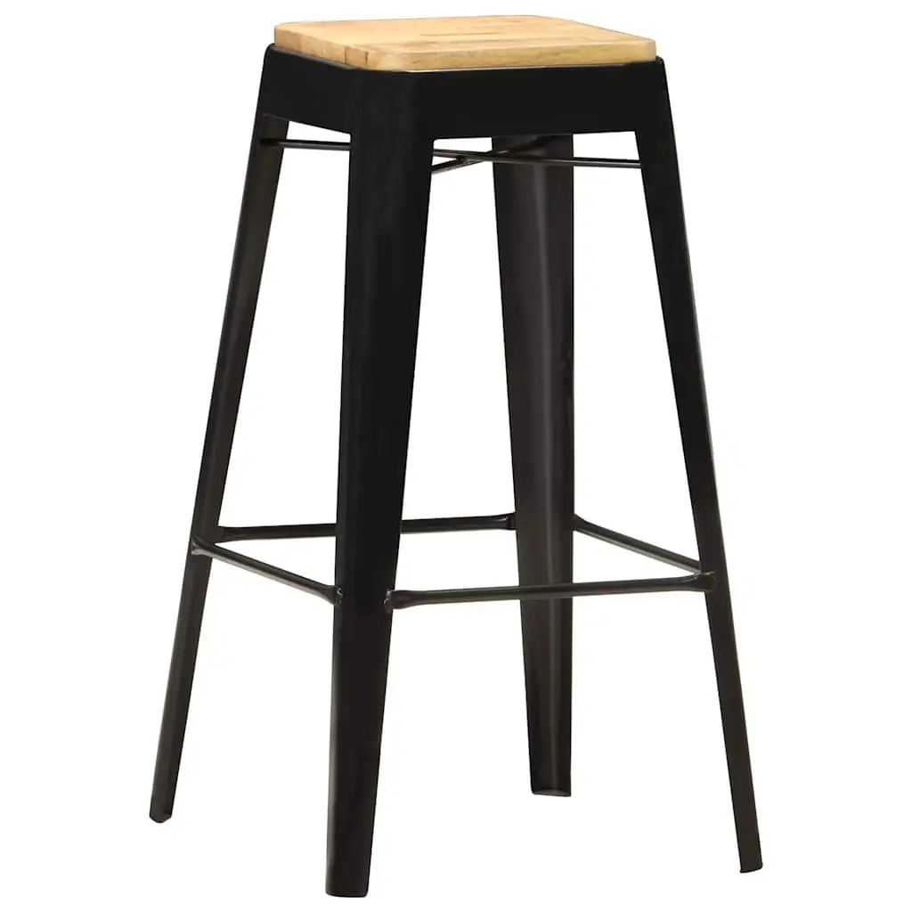 Bar Stools Black 4 Piece Solid Mango Wood Kitchen Dining Chair with Steel Legs