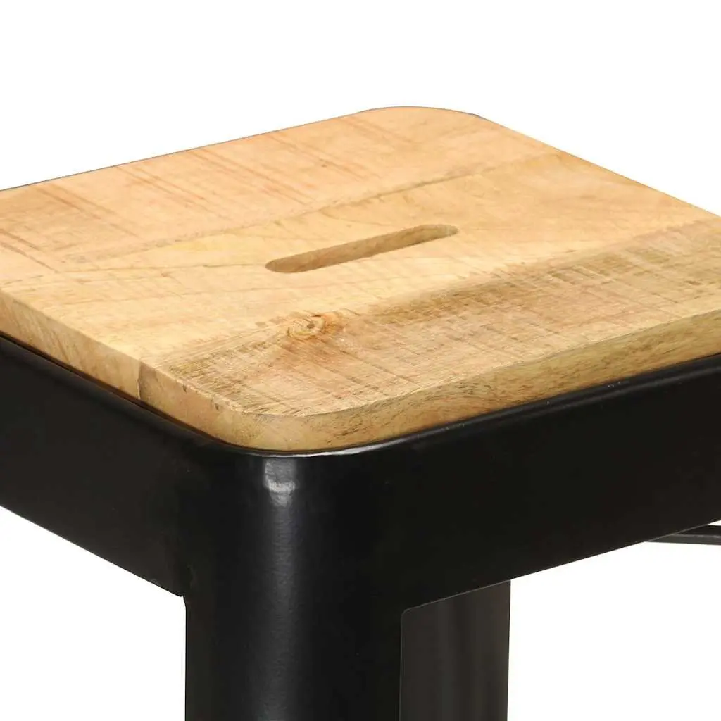 Bar Stools Black 4 Piece Solid Mango Wood Kitchen Dining Chair with Steel Legs