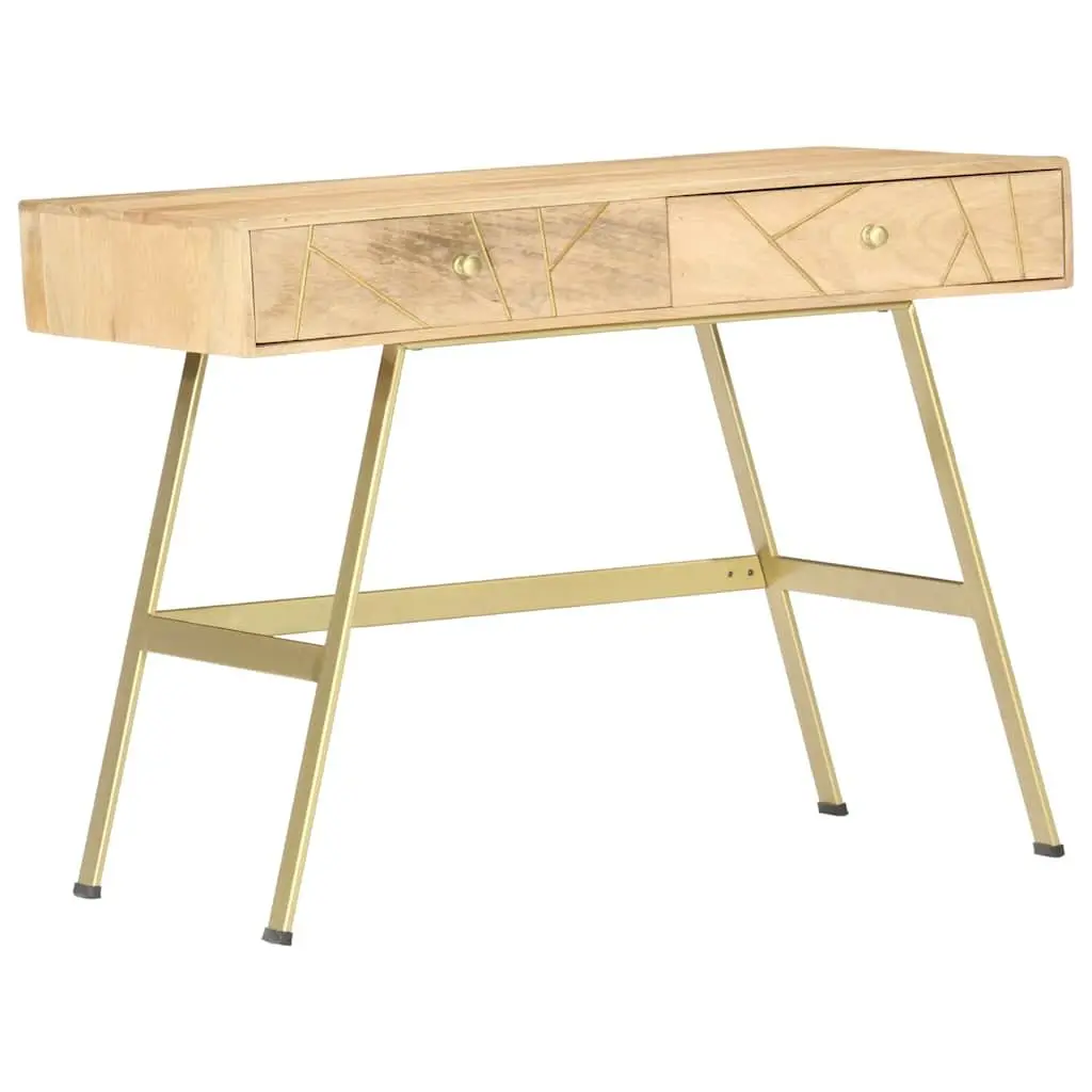 Writing Desk Brown 100x55x75cm Solid Mango Wood Industrial Style with 2 Drawers