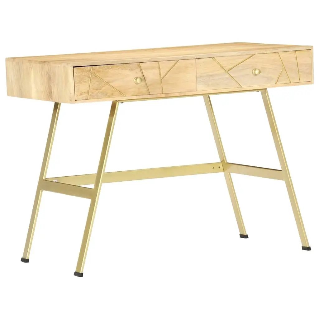 Writing Desk Brown 100x55x75cm Solid Mango Wood Industrial Style with 2 Drawers