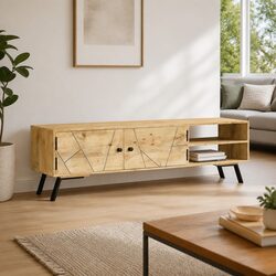 Solid Mango Wood TV Cabinet - Smart Storage Solution