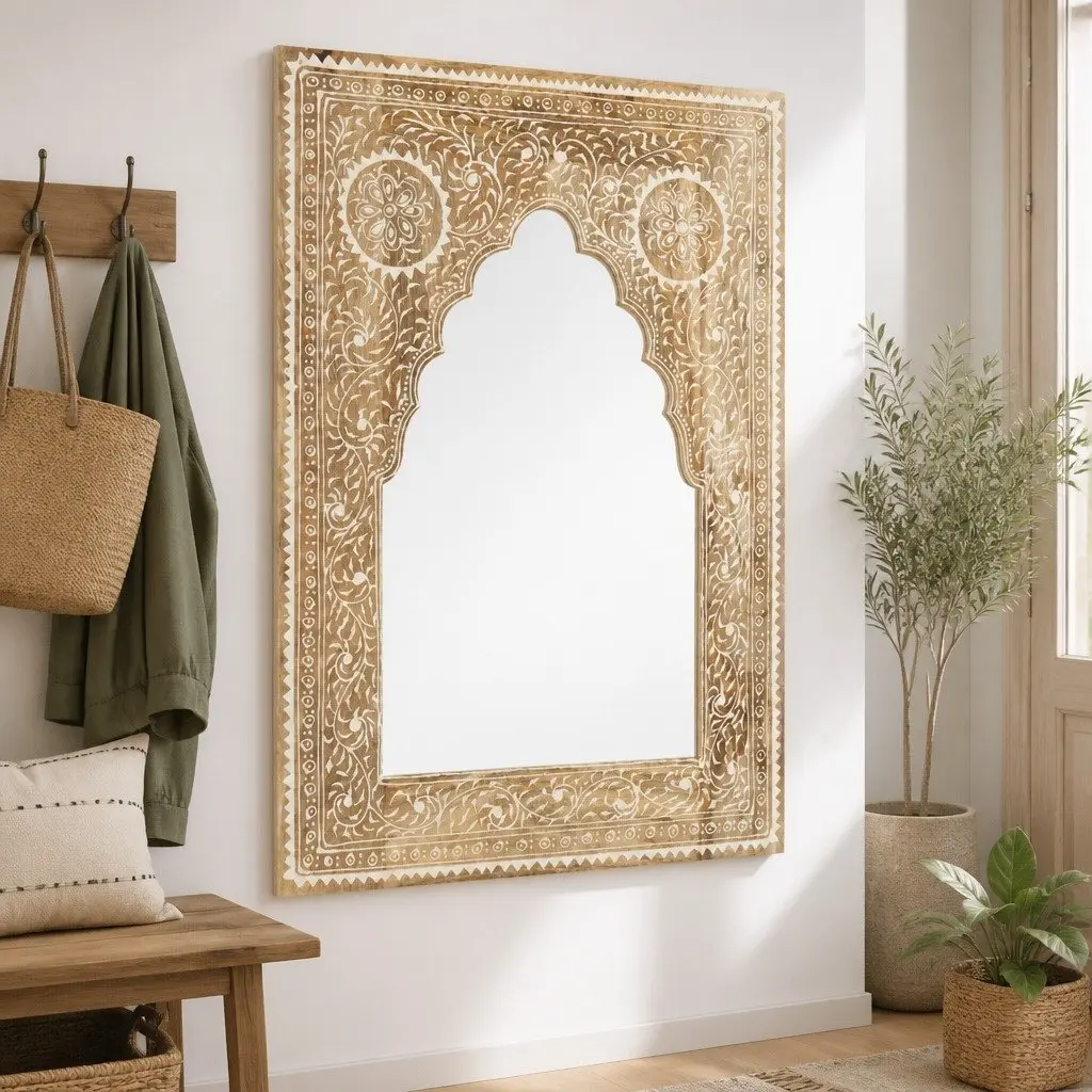 Wooden Mirror Brown 40x55 cm Hand Painted Vintage Style Home Decor