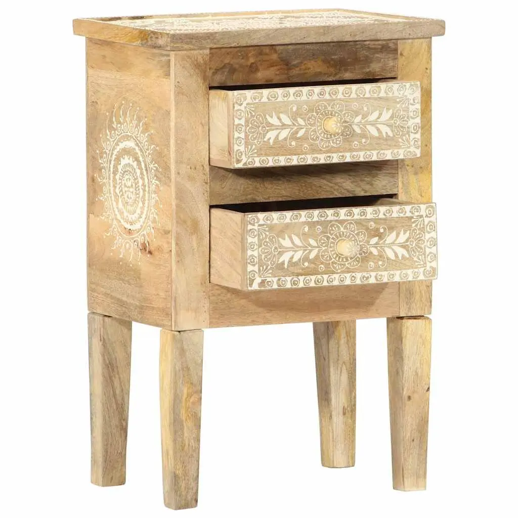 Bedside Cabinet Brown 40x30x60cm Hand Painted Solid Mango Wood Vintage Style Nightstand Storage