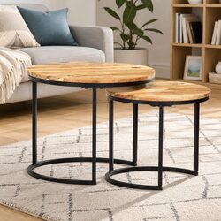 Nesting Tables 2 pcs Solid Wood Acacia Brown Coffee Side Tables Living Room