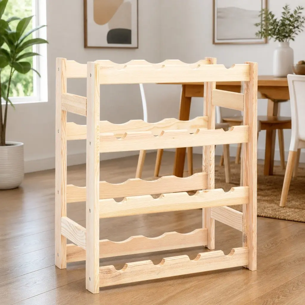 Wine Rack Beige Solid Wood 16 Bottles Storage Display Holder