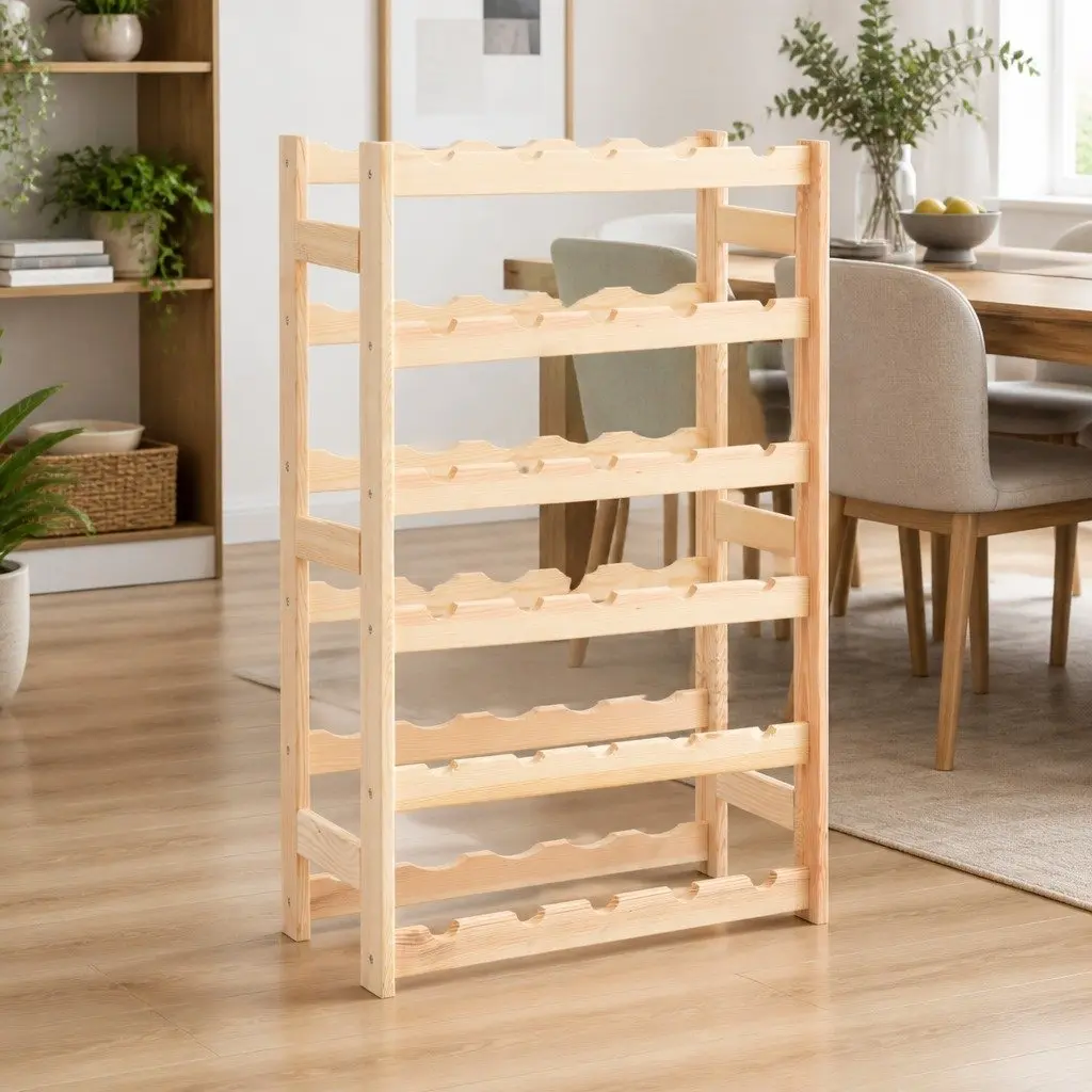 Wine Rack Beige Solid Wood 30 Bottles Storage Display Cabinet Holder Stand