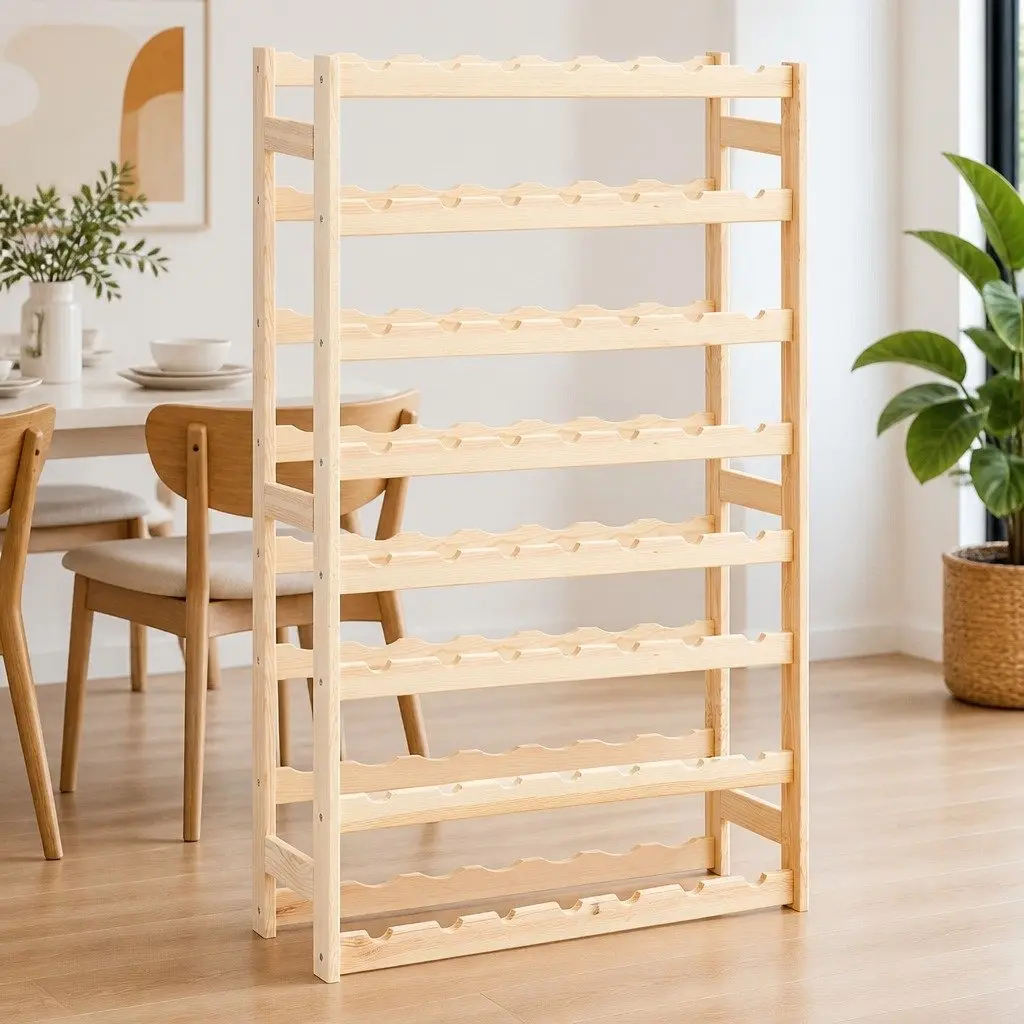 Wine Rack Beige Solid Wood 56 Bottles Storage Display Cabinet Holder Stand