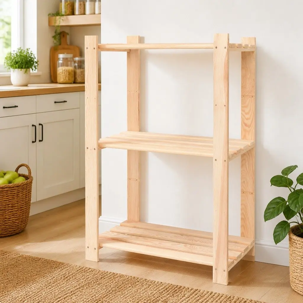 3-Tier Storage Rack Brown 60x38x90 cm Solid Wood Shelving Unit Home Organization