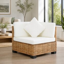 Corner Sofa Outdoor Sectional with Cushions Natural Rattan Brown Garden Seating